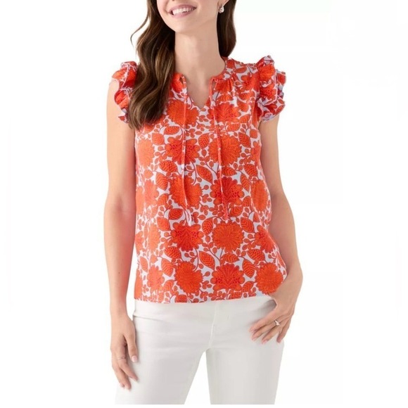 Philosophy Tops - Philosophy Orange/Blue Floral Flutter Sleeve Printed Top Shirt NWT